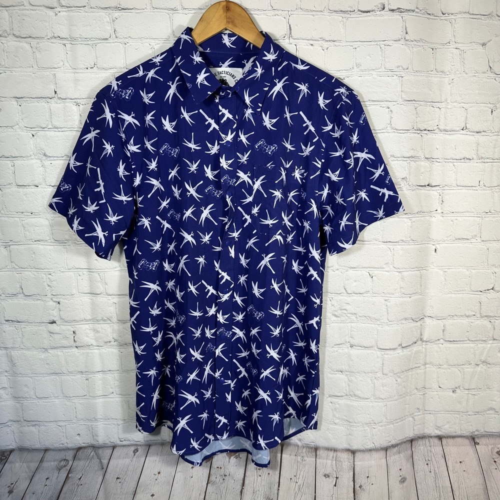 Savage Tacticians Blue Short Sleeve Button Up Shirt Rifle‎ Night Goggles Medium